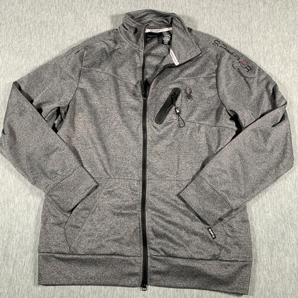 Spyder Active Jacket Mens Large Gray Full Zip Performance‎ Fleece Pockets